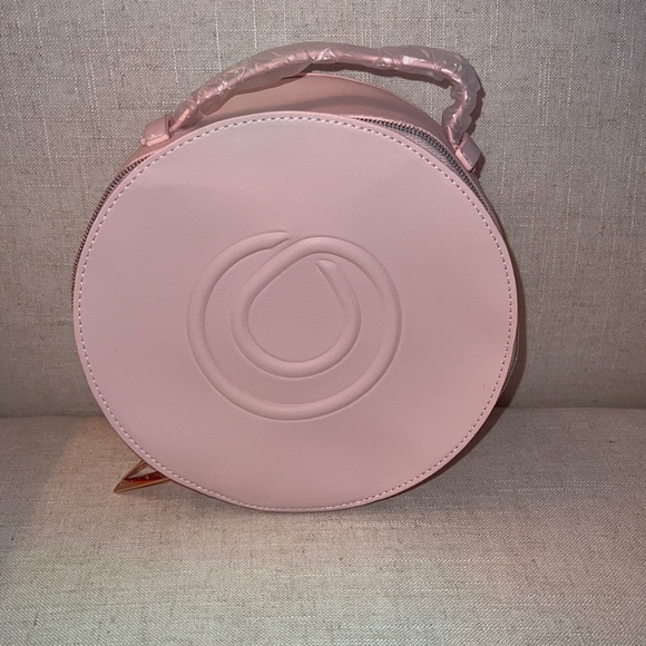 Pink round zipped makeup travel bag with handle, new! - Picture 1 of 7